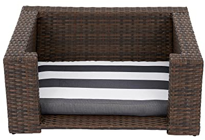 Teamson Pets Clotho Drinnen Draussen Rattan Katze Oder Kleiner Hund Hochbett Liege mit Abnehmbarem Waschbarem Kissen Braun ST-N10005-UK | Für Katzen/Hunde