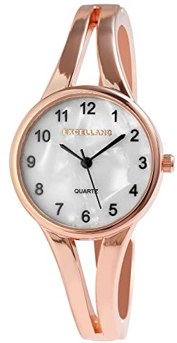 Excellanc Damen-Spangenuhr Metall Armreif Perlmutt Zifferblatt Länge 18 cm roséfarbig weiß Perlmutt Quarz-Armbanduhr