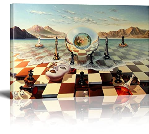 KADING Salvador Dali Surrealismus Schach auf dem Meer Leinwanddruck Gemälde auf Wandkunst Abstrakte seltsame Poster Bild Wohnkultur Kunstwerk 30 x 42 cm (12 x 17 Zoll) mit Rahmen