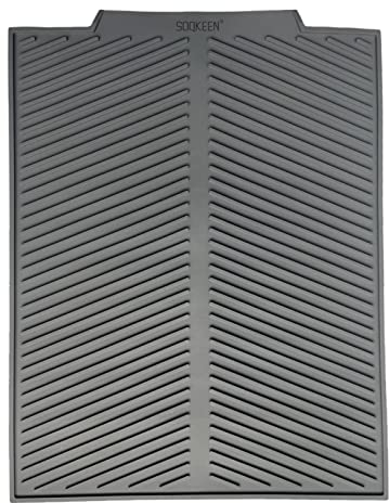 SOQKEEN Alfombrilla Escurreplatos de Silicona 43x33cm - con Drenaje Acanalado y Orificio, Antideslizante, Plegable y Termorresistente | Ideal para Secar Platos, Vasos, Ollas | Fácil Limpieza - Gris