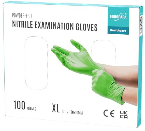 EUROPAPA® 100 Guantes De Nitrilo Desechables, Guantes Desechables De Nitrilo, Sin Polvo, Sin LÁTex, No EstÉRiles, Sin LÁTex, Guantes Disponibles (XL, Verde)