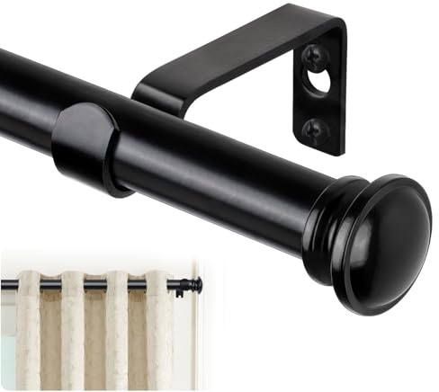 TONIAL Curtain Rod 32 to 58 Inch(2.6-4.8ft), Telescoping Splicing 3/4 Drapery Rods for Windows 20 to 53 Inch(1.7-4.4ft), Decorative Single Rod with Small Cap Finial, Black