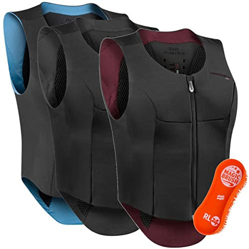 RL24 - Damen Rückenprotektor Komperdell Ballistic Flex Fit Slim inkl. MagicBrush | Reitschutzweste in schwarz/stahlblau & Pferdebürste Set | leichte & Flexible Ausführung | Größe XL