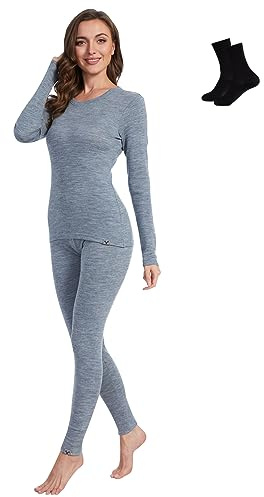 MERINNOVATION 100% Merino Unterwäsche Damen Set Leicht, Mittelgewicht, Thermounterwäsche Merinowolle, Langarm Shirt…