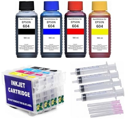 Nachfüllbare Druckerpatronen 604 XL mit Auto-Reset-Chips + 400 ml Nachfülltinte kompatibel mit Epson Expression Home XP-2200, XP-2205, XP-3200, XP-3205, XP-4200, XP-4205
