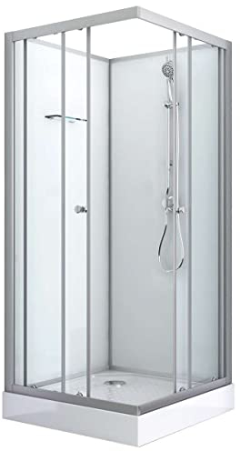 Komplettduschkabine Dusche FORTE - 90 x 90 x 203 cm - Eckeinstieg mit Schiebetüren, Sicherheitsglas, Komplettset, Dusche mit Armatur, Mit Brausetasse Duschwanne, Duschkabine komplett