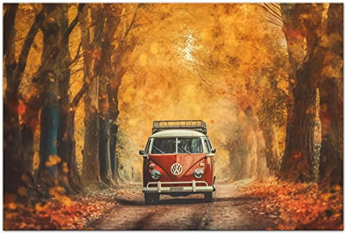 Printonia Leinwand-bild 120x80cm VW Transporter VW-Bus T1 Abstrakt Art Bilder Dekoration Wandbild Kunstdruck Sportwagen Automobil Deko
