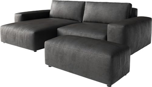 DELIFE Eckcouch Lanzo XL Lederimitat Vintage Anthrazit 270x180 Recamiere variabel Hocker