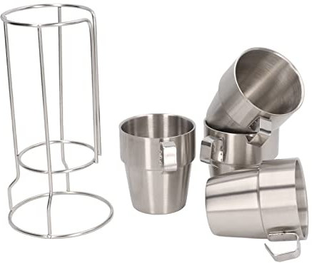 Topyond Stapelbare Kaffeetassen aus Edelstahl, 4er-Set, Tragbare, Doppellagige, Isolierte Campingbecher, Wiederverwendbare Kaffeetassen Mit Ständerhalter Für Camping Im Freien