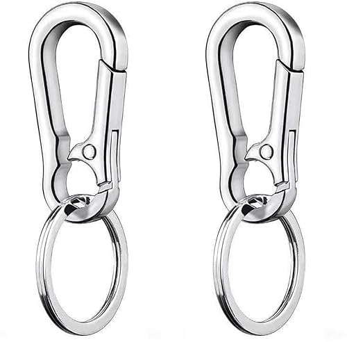2 Pièces Mousqueton Porte Clé,Petit Mousqueton,Porte Clé Mousqueton,Porte Clef Mousqueton,Petit Mousqueton Porte Clé,Anti-Rouille,pour Clés de Voiture,Porte-clés,Sacs à Dos,Camping,Blanc Argenté