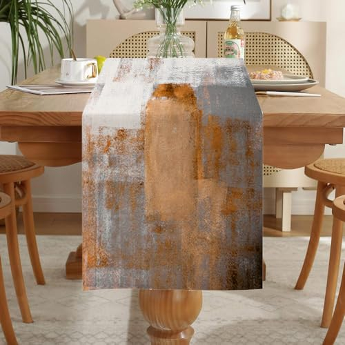 LOZULO Tischläufer Modern Orange Läufer Tisch Boho Leinen Tischläufer Abwaschbar Landhausstil Table Runner Party Tischdeko Outdoor Wetterfest 40x140 für Couchtisch
