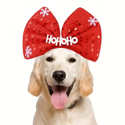 Jovono Weihnachts-Rentier-Hunde-Stirnband, Hund, Weihnachtselch, Hundegeweih, Stirnbänder, Weihnachtskostüm, Kopfbedeckung für Hunde und Katzen (rot)