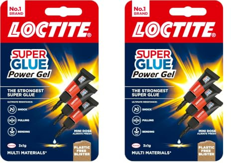 Loctite Mini Trio Power Gel, Strong Super Glue Gel for Repairs, All Purpose Adhesive for Flexible Materials, Easy to Use Clear Glue, 3 x 1g x 2 (Pack of 2)