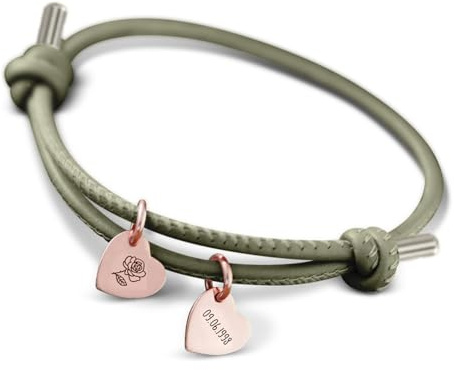 Love Faith Personalisiertes Lederarmband mit Gravur - Armband mit Geburtsblume & Name in 4 Farben - Anhänger in 3 Farben