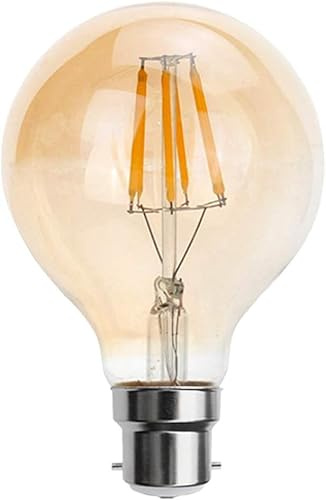 DC VOLTAGE Bombilla LED vintage, casquillo de bayoneta B22, 8 W, bombilla LED de filamento G125 de globo grande, 2700 K, blanco cálido, CRI>90, 450 lúmenes, vidrio ámbar, bombilla (G80 B22 4w)