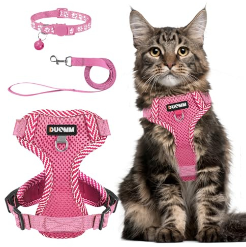 NeuWook Katzengeschirr mit Leine, Fluchtsicheres Kätzchengeschirr Verstellbares Katzenwestengeschirr mit Reflexstreifen, Katzengeschirr Kleine Katze mit Reflexstreifen für Katzen Kitten (Rosa, S)