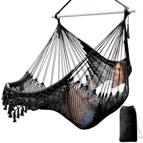 Chihee Superstor hängande hängstol, mjuk spunnen bomullsrepvävning, hopfällbar stark metallspridare bar, brett säte spets stretchgunga, inomhus/utomhus trädgård gård tema dekoration