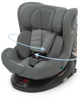Foppapedretti FP360 Quick i-Size, Seduta Girevole a 360°, per bambini da 40 a 150 cm di altezza, 0-12 anni, conforme ECE R129, Fissaggio Dualfix (Isofix e non), Safe Body Protection, Grey