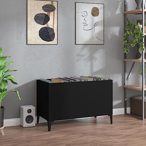 LAPOOH Armoire à disques Noir 74,5x38x48 cm Bois d'ingénierie,Player Boite,Meuble De Rangement,Rangement Disque Vinyle