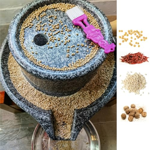 Natural Granite Stone Milled Grinder, Hand Wheat Nutmeg Paste Mill, Dry/Wet Bean Pulverizer Grain Grinder with Wooden Frame, Classic Stone Ornament (Size : L (22cmx35cm))