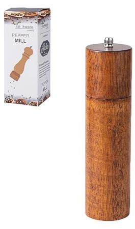 Kaizuca Salt- och pepparkvarn tillverkad av trä, kryddkvarn med keramisk kvarn, manuell kryddkvarn, justerbar med presentask, för perfekt kökshjälpare och presentidé (21 cm)