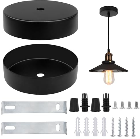 QIMEI-SHOP Deckenbaldachin Schwarz Metall Lampenbaldachin Runde Baldachin zum Aufhängen Von Kronleuchtern für Wohnzimmer Flur Küchen 10x2.5cm 2 Stück