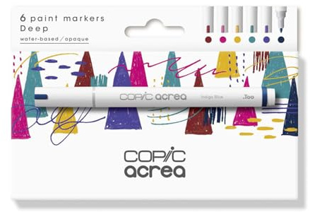 Copic acrea Set Deep, uppsättning med 6 färgmärkpennor med vatten och pigmentbaserat bläck, linjetjocklek 0,8–1,2 mm