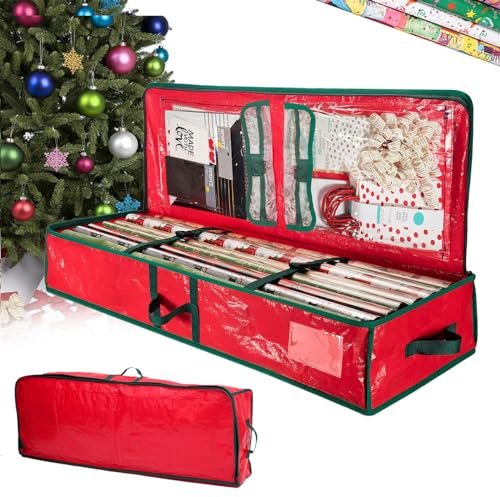 Set Porta Regalo Resistente 103x36x15cm, Strappi, Chiusura Regolabile, 3 Scomparti per Fiocchi e Decorazioni Natalizie