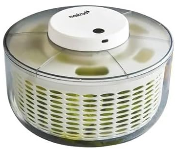 Mastrad - Centrifuga Insalata Elettrica - 6L - Diametro 26cm - Batteria Ricaricabile da USB-C : Due Ore di Ricarica per 100 Usi, Base Antiscivolo in Silicone per Frutta, Verdura...