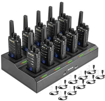 Retevis RT668H Funkgeräte, Walkie Talkie mit 10-in-1 Ladegerät, funkgeräte Set mit Bildschirm, Lizenzfrei PMR Funkgerät mit Headset, Funkgeräte Reichweite für Hotel, Sicherheit (10 STK, Schwarz)