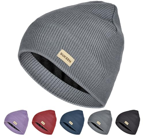 Sukeen Bonnet d'hiver imperméable et coupe-vent pour homme et femme - Bonnet tricoté chaud avec doublure polaire chaude - Bonnet classique unisexe pour les sports de plein air, la course, le cyclisme