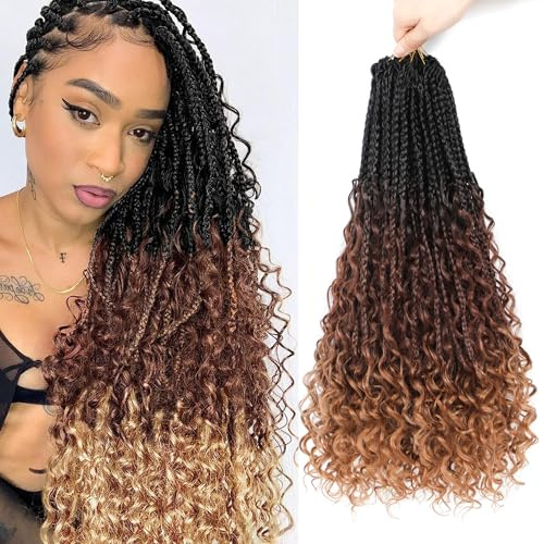 Boho Goddess Braids Crochet Hair for Black Women 18 Inch 8 Packs Bohemian Crochet Braids Hair Extensions with Curly Ends Boho Box (1B/33/30, 18 Inch (Pack of 8))