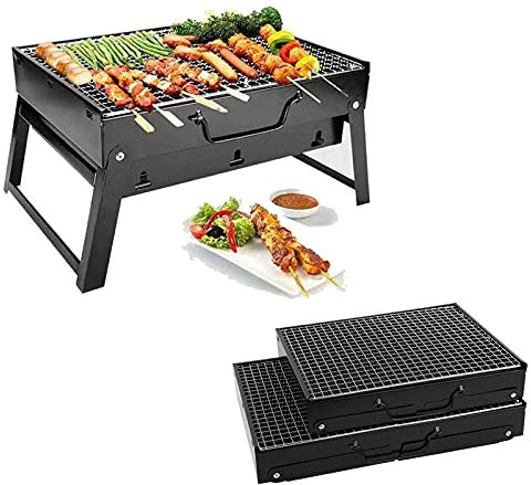 BBQ-Grill, Tragbarer Barbecue-Grill Für 1-6 Personen, Kleine Größen Holzkohlegrill Schreibtisch Tischplatte Outdoor Camping Picknicks Gartenparty-Grill, Grillutensil, Schwarz