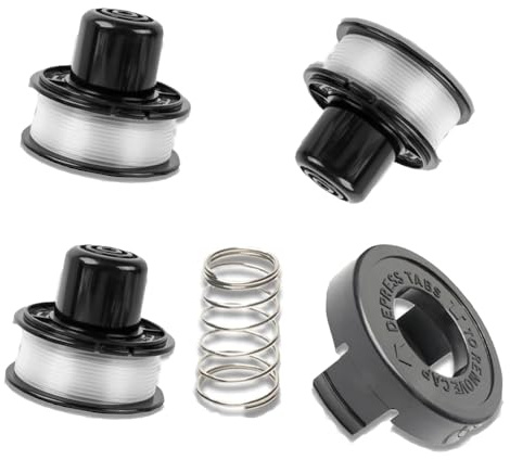 Ershengsan A6226-XJ Grass Strimmer Spool & Line Kit – 3 Spools + 1 Cover + 1 Spring Compatible with Black & Decker GL250/GL310/GL360/ST5000 | 1.6mm x 6m Automatic Feed Replacement for Corded Trimmers