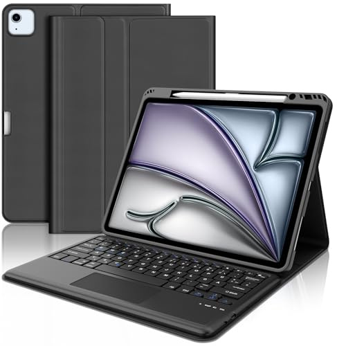 WAVATA Tastatur für iPad Air 13 M2 2024/M3 2025 mit Touchpad, Hülle mit Tastatur für iPad Pro 12.9 6/5/4/3 Gen 2022/2021/2020/2018 Keyboard Magnetische Abnehmbare Bluetooth QWERTZ Layout, Schwarz