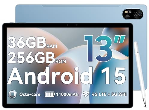 Blackview Mega8 Tablette 13 Pouces Android 15, 90Hz 2K Tablette Tactile, 2.2GHz Octa-Core T620 Tablettes Gaming, 12Go RAM + 256Go ROM/2To TF, 4G LTE SIM, 11000mAh/50MP + 13MP/Gemini AI2.0/Widevine L1