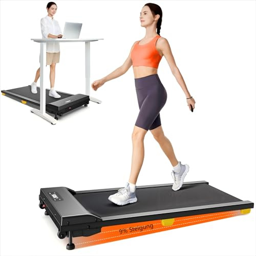Laufband mit 9% Steigung, Walking pad klappbar mit Sicherheitsgriff