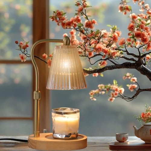 Kmok Candle Warmer Lamp with Timer: Candle Warmers with 2 Bulbs Height Adjustable Dimmable Wax Melt House Warming Gifts New Home Bedroom Modern Decor Gift for Women