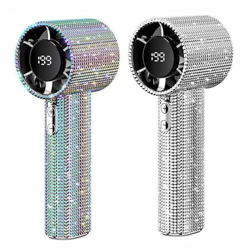 Sakerplus - Ventola turbo portatile ricaricabile di lusso, Full Diamond, raffreddamento a 199 velocità con display a LED, mini ventilatore USB-C da 1800 mAh, per esterni, matrimoni, viaggi, trucco