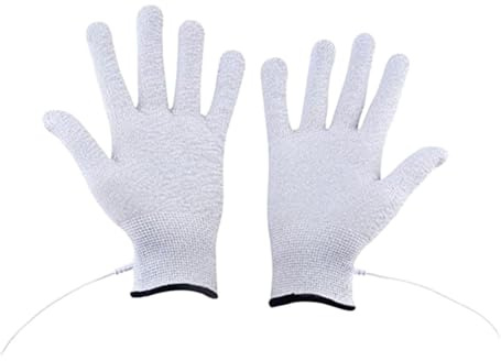 Leitfähige Elektrodenhandschuhe Weiß 1 Paar aus Silberfaser und Pe | 3, 5-mm Snap Anschluss, Wiederverwendbar, für Massageanwendung und Gelenkbewegung