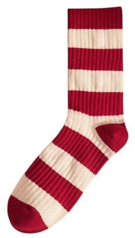 Calzini rossi da donna e da uomo - calzini in cotone dal design retrò | modelli a righe e tinta unita | calzini comodi e traspiranti per il tempo libero | idea regalo Natale, a strisce, 36-43