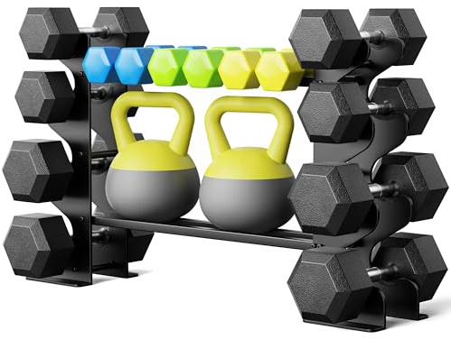 Supporto per manubri a 4 livelli per palestra domestica, compatto per manubri, pesi liberi, scaffale in acciaio resistente per manubri in neoprene e esagonali (gommini non inclusi)