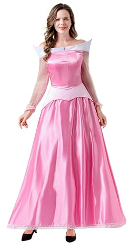 New front Vestido Largo la Bella y la Bestia Princesa Mujer Adulto Disfraz Mangas Largas Accesorios para Fiestas Halloween Carnaval Cosplay Navidad Cumpleaños,Rosa,M