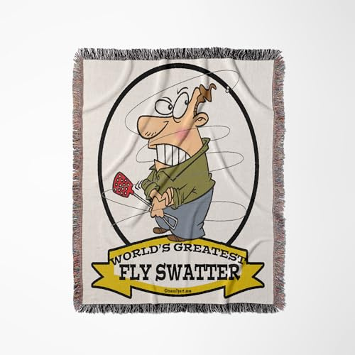 3dRose Funny Worlds Greatest Fly Swatter Cartoon Woven Blanket