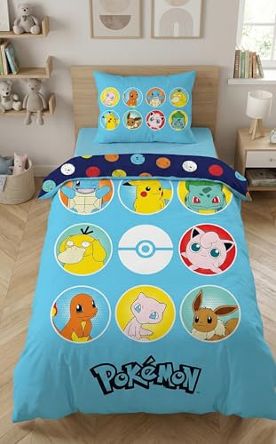 Pokémon Enkelsäng Påslakan 140x200 + Örngott Pikachu Charmander Squirtle