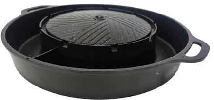 SUIOPPYUW Poêle à Griller Ronde 2 en 1, Plateau à Viande Polyvalent pour Barbecue, Appareil de Cuisson antiadhésif, idéal pour Les barbecues en extérieur et Les fondues, Noir, M.