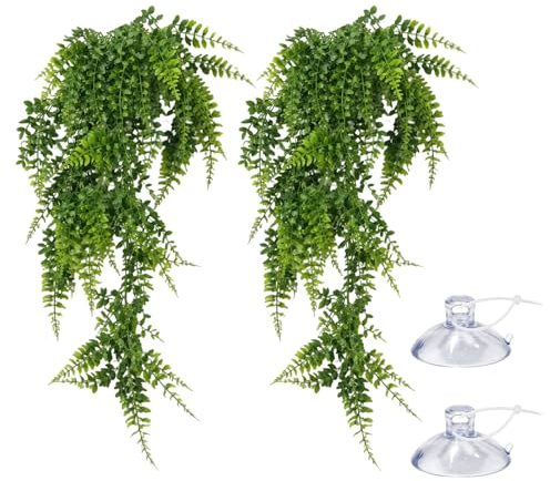 Gubilacrum 2 Pack 33 Inch Reptile Plants Artificial Hanging Leaves with Suction Cups, Reptile Accessories Vivarium Decoration for Lizard Snake Gecko Chameleon Bearded Dragon