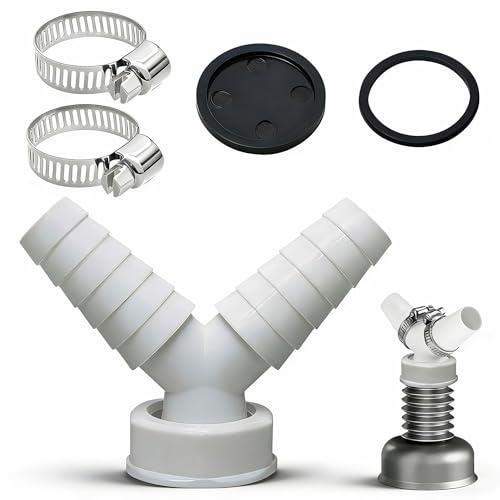 Washing Machine Hose Connector, 19–24 mm Waste Pipe Y Splitter for Dishwasher & Washing Machine Drain Hoses, 2 Stainless Steel Clamps, Dual Appliance Adapter