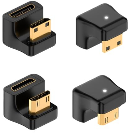 XRYIMYI 4PCS Adaptateur Mini Hdmi vers Hdmi 180 degrés, Adaptateur Hdmi Mâle Femelle, Connecteur en U Coudé 8K UHD 2.1 48Gbps avec LED pour Caméra, Tablette, PC, Écran et Espace Réduit