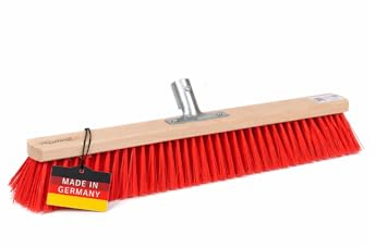 BawiTec Profi Straßenbesen, 100cm Breit/Lang, mit stabilem Metall-Stielhalter verschraubt, dichte rote Elaston-Kunststoff-Borsten, Kehrbesen, Besen, Werkstattbesen, ohne Besenstiel, Straßenschrubber